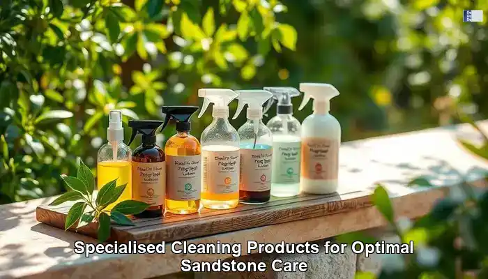 A sandstone floor care cleaner bottle shown as an example of a stone-safe, low-residue cleaning product (illustration only)