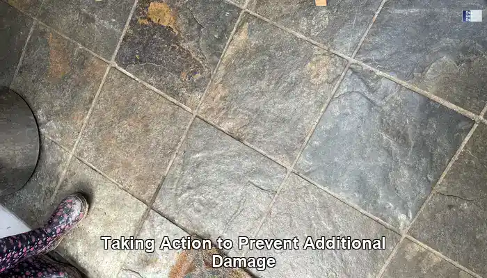 Widening crack in a dull worn slate floor showing surface breakdown