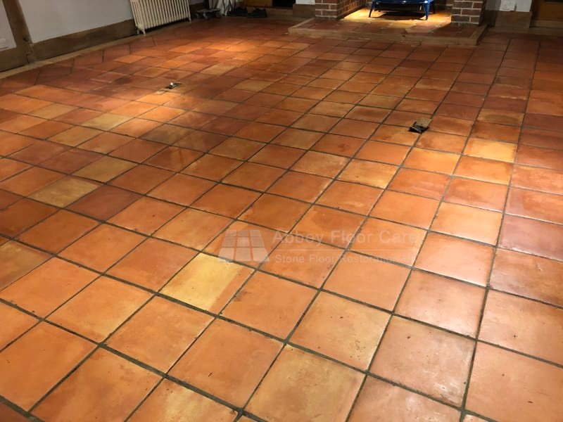 Terracotta floor after the first coat of sealer