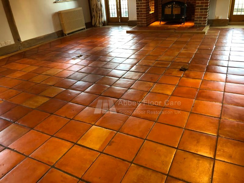 Terracotta floor after resealing with a mid-sheen finish