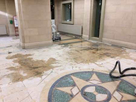 Grinding and restoring the terrazzo floor at Bolton Town Hall during refurbishment work