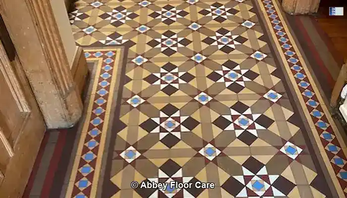 Restored Victorian tiled hallway in Edinburgh after deep cleaning and breathable sealing