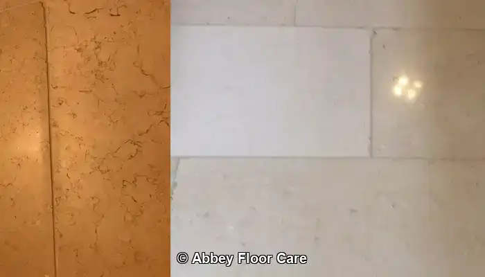 Grout lines with patchy colour and inconsistent finish across a tiled floor