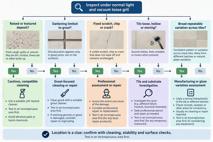 Decision tree for diagnosing and treating ceramic tile marks