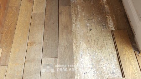 Adhesive residue on terrazzo floor in Northampton