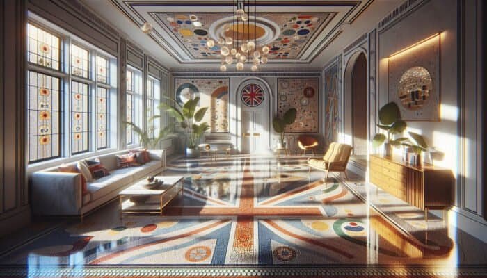 Terrazzo floor with a maintained sheen, showing light reflection across the surface.
