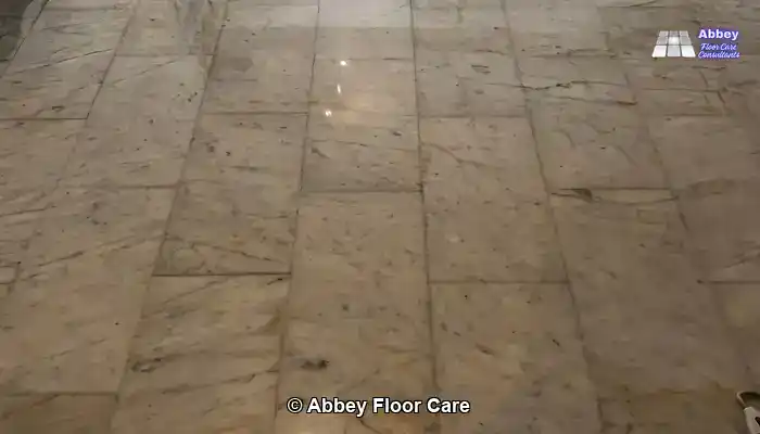 Restored marble floor with some remaining discolouration visible