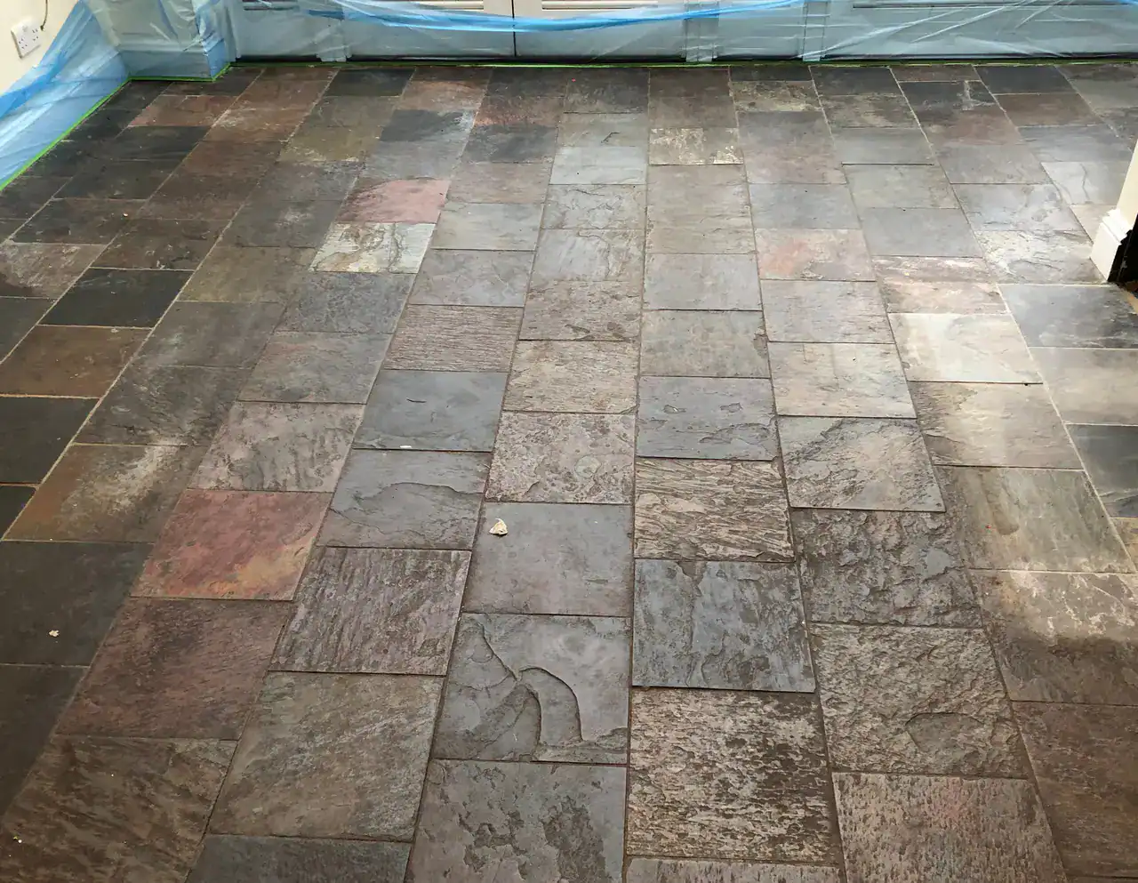 Diagram showing slate damage patterns from wear, moisture and coating failure