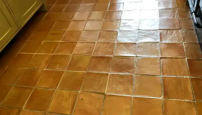 Terracotta floor after professional polishing in a Dundee home