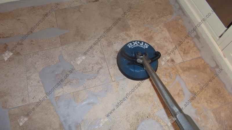 Rinsing a Travertine floor in Southampton