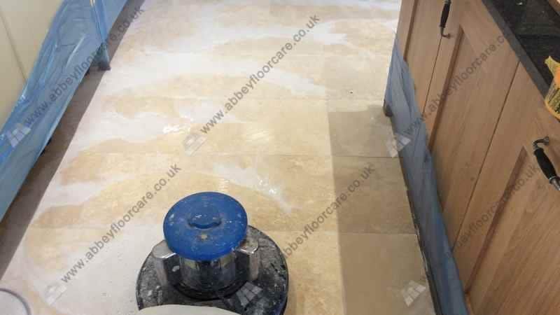Scrubbing a travertine floor in Southampton
